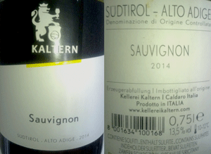 Etichetta del Sauvignon 2014 di Kaltern