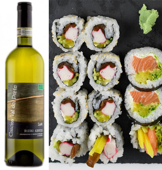 Vino e Sushi - Roero Arneis Luét di Cascina del Prete: ideale accanto a fresche variazioni di California Roll